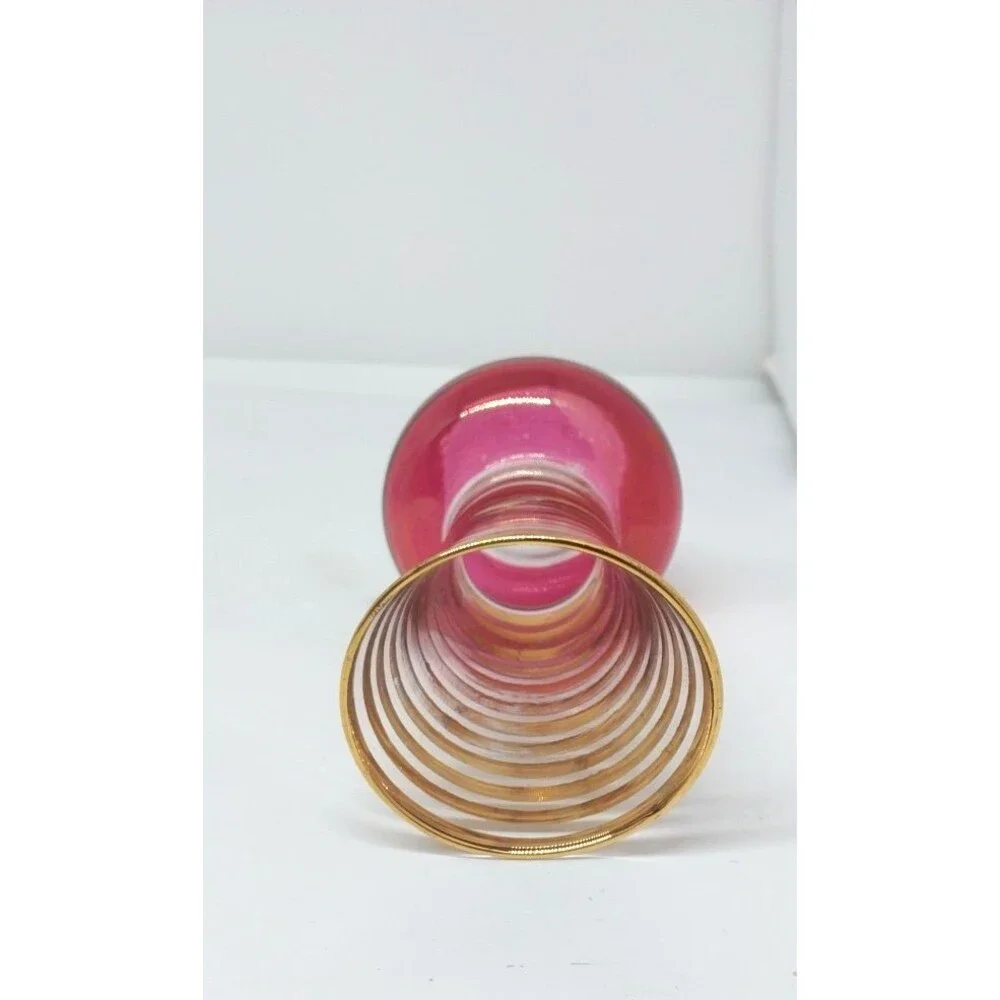 Vintage Bartlett Collins Atomic MCM Small Vase Red W/ Gold Stripes